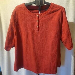 MINIBEE 2XL Linen/Cotton Blend Orange/Red Pullover Organic Natural Plus Size